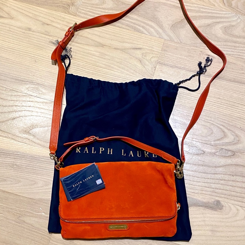 Ralph Lauren Burnt Orange Suede Fold-Over Bag